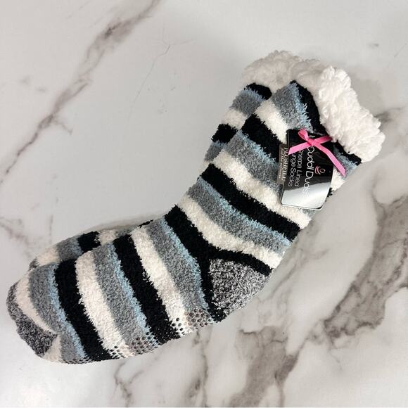 NWT Cuddl Duds Sherpa Lined Lounge Socks Blue Black Stripe Stocking Stuffer XMAS - Picture 7 of 7
